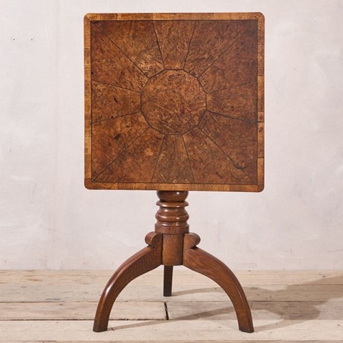 Unusual 18Th Century Burr Oak Welsh Tilt Top Table