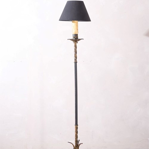 Mid Century Spanish Gilt Metal And Leather Floor Lamp