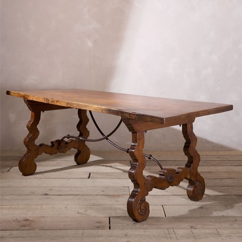 19Th Century Spanish Oak Dining Table With Single Plank Top