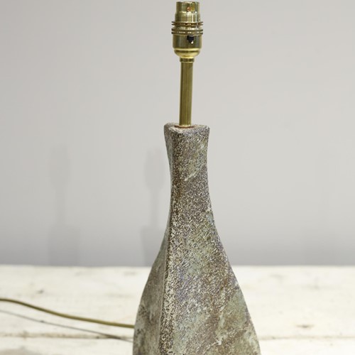 Studio pottery table lamp- Twist green