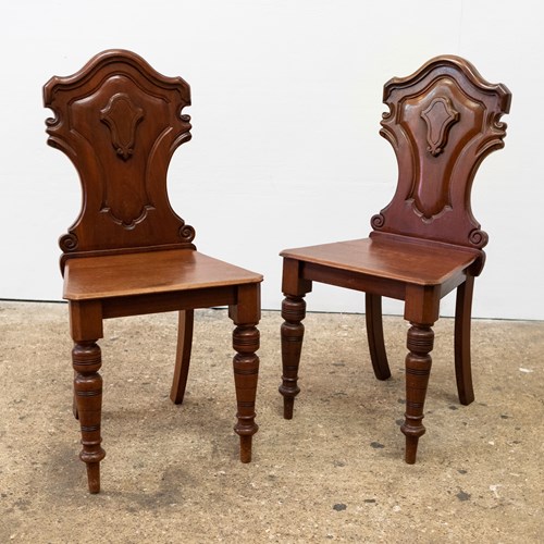 Pair Antique Mahogany Victorian Hall Chairs