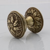 Antique solid brass ornate floral door knob