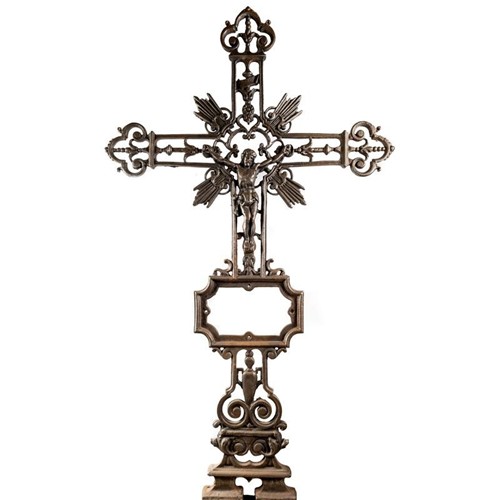 Antique French Polished cast Cast Iron Cruxifix