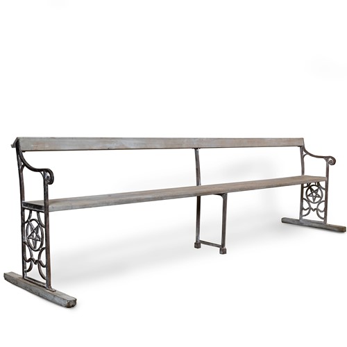 Antique cast iron long bench with pentagram