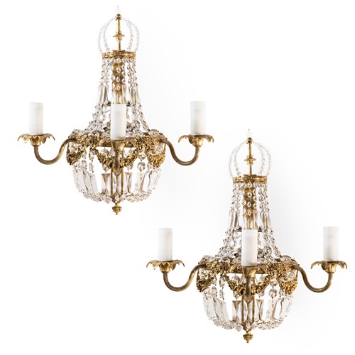 Brass and Crystal Chandelier Wall Light Sconces 