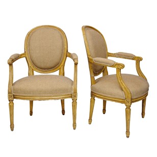 Pair Of French Louis XVI Open Armchairs  