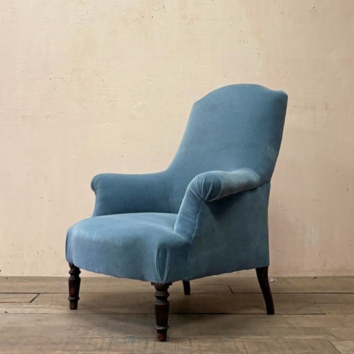 Blue Mohair Velvet Armchair