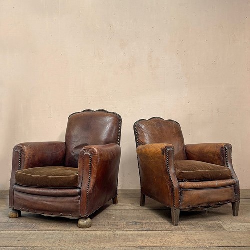 Leather Studded Club Armchairs