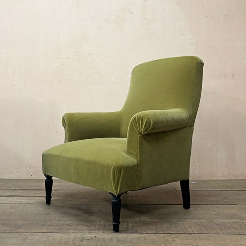 Olive Green Mohair Velvet Armchair