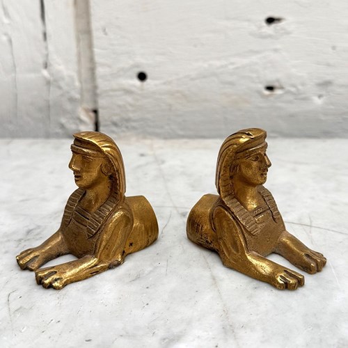 Small Pair Of Brass Sphinx Decorations