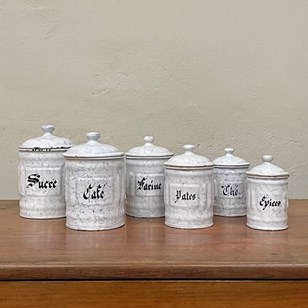 Set Of 6 White And Blue Cafe Pots
