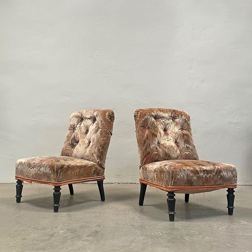 Pair Of Buttoned Slipper Chairs 'As Is'