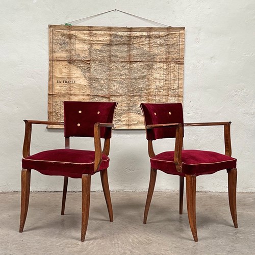 Pair Of Velvet Buttoned Bridge Chairs