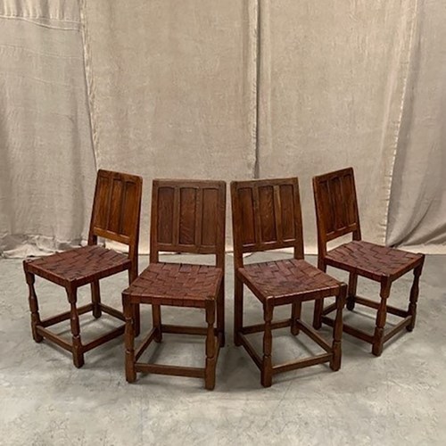 Set Of 4 Leather Seat Dining Chairs