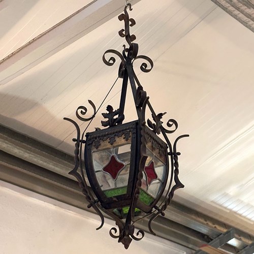 Wrought Iron And Stained Glass Shade