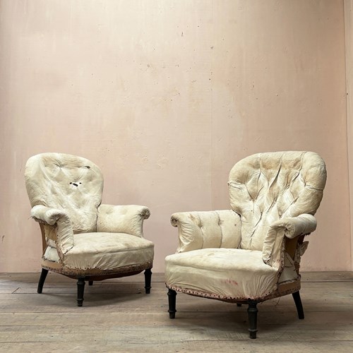 Pair Of Deep Buttoned Armchairs