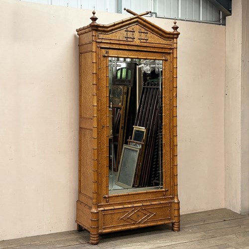 Faux Bamboo Mirrored Cupboard