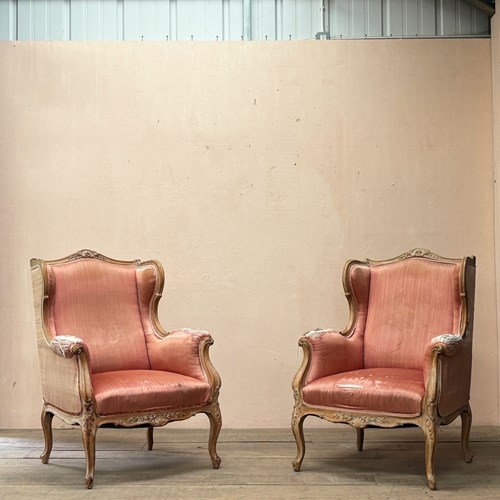 Pair Of Louis XV Wing Armchairs 'As Is' 