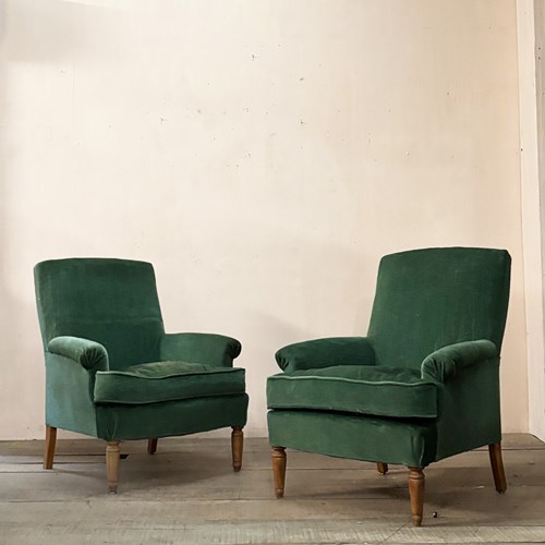 Pair Of Green Velvet Armchairs