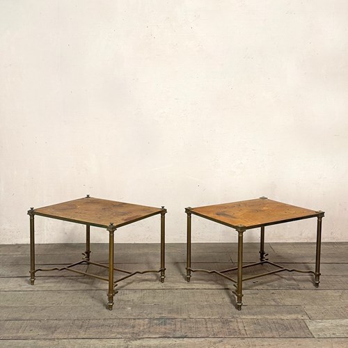 Pair Of Worn Leather Top Tables