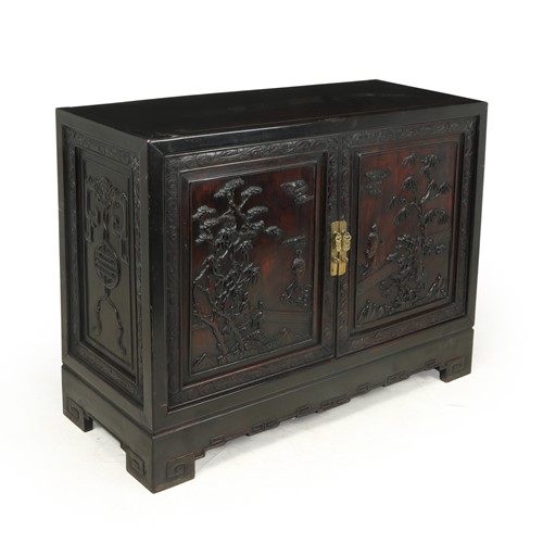 Chinese Carved Sideboard In Black Lacquer