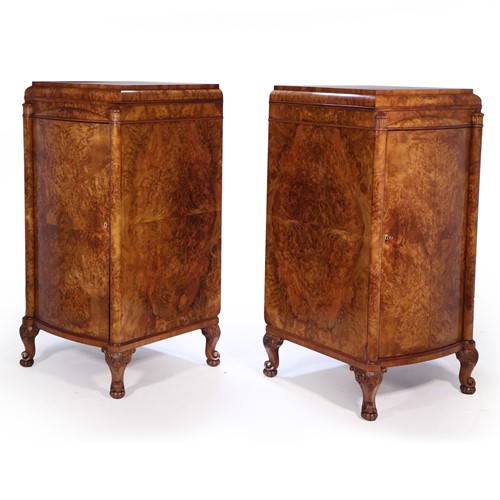 Pair Of Large Art Deco Side Cabinets, Burr Walnut