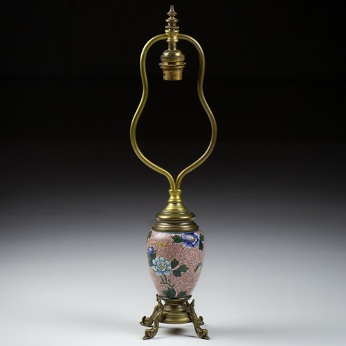 19Th Century Pink Cloisonne Lamp On Paw Feet