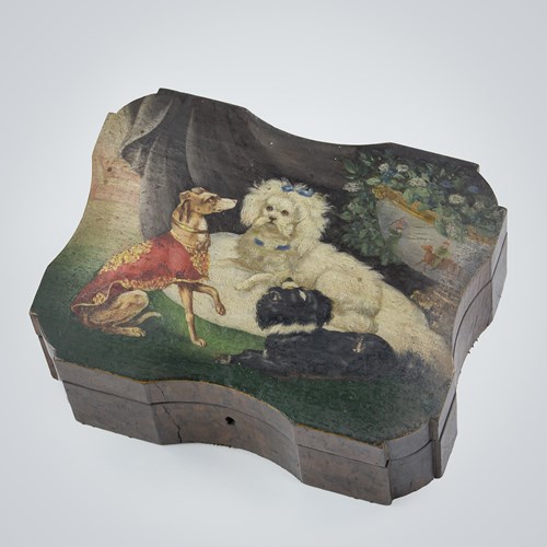 Burr Walnut Keepsake Box With Painted Dog Portraits