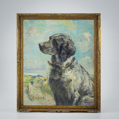 Cabot - Oil On Canvas Dog Portrait By Georges Lemmers 1871 - 1944