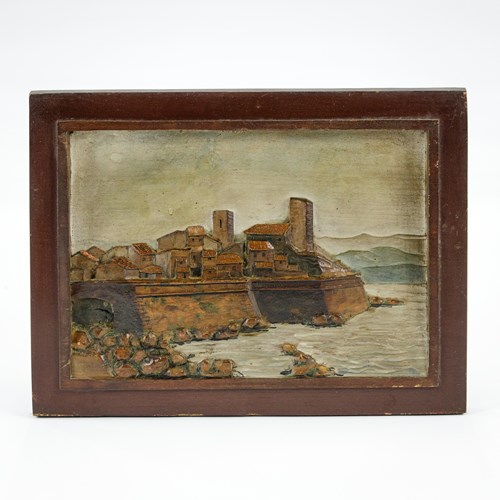 Carved And Painted Relief Land And Seascape Of The Old Town And Sea Wall At Anti