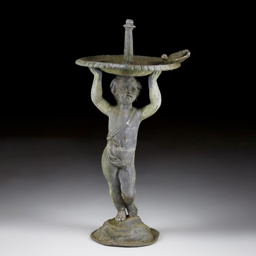 Boy Cupid Lead Garden Fountain