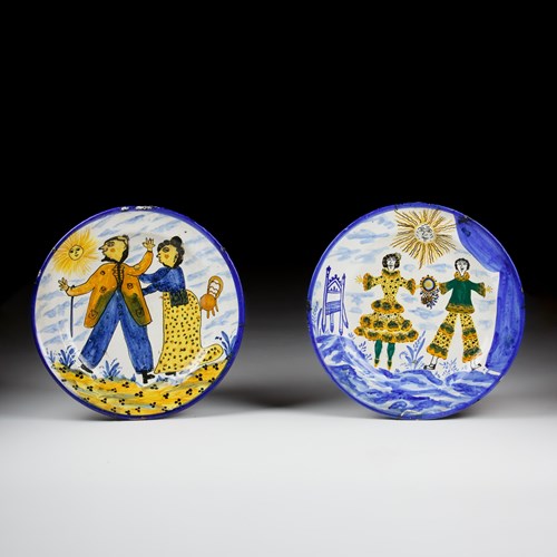 Pair Of Early 19Th Century Faience Marriage Plates