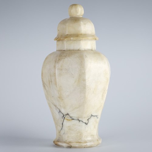 Large Late 19Th Century Alabaster Covered Urn
