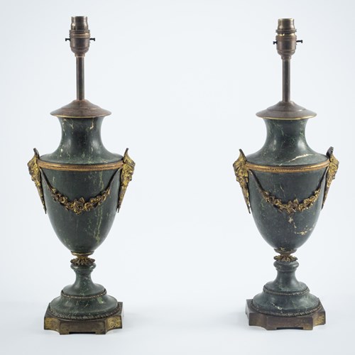 Pair Of Marble And Bronze Neoclassical Urns As Lamps