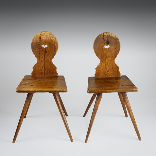 Pair Of Primitive Alpine Love Chairs,