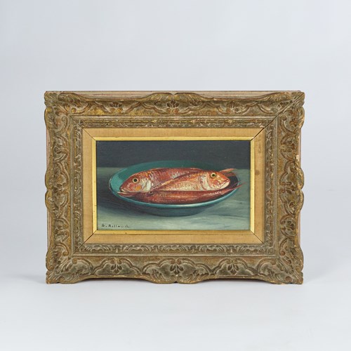 Naive Oil On Canvas Of Red Mullet