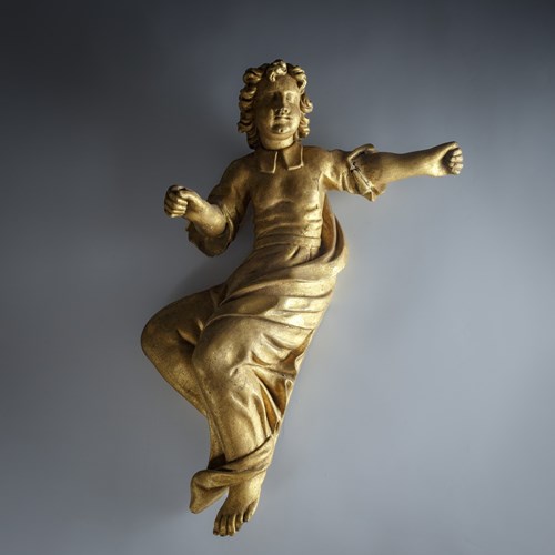 Large Baroque Style Late 18Th Or Early 19Th Century Carved Giltwood Angel