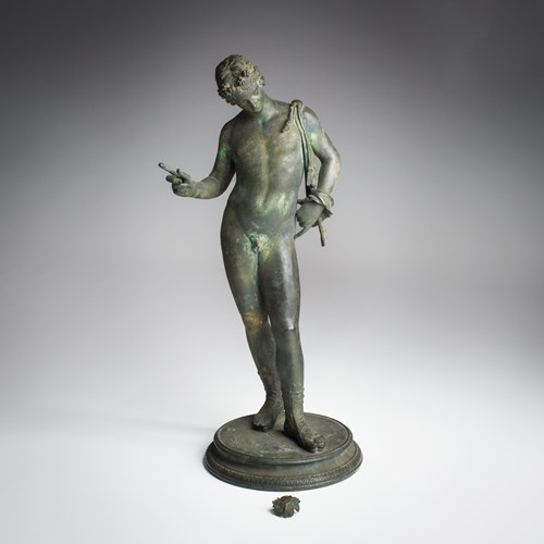 Late 19Th Century Grand Tour Verdigris Bronze Of Narcissus