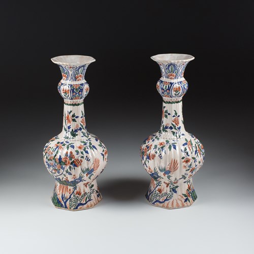 Pair Of Large Delft Desvres Garlic Neck Vase