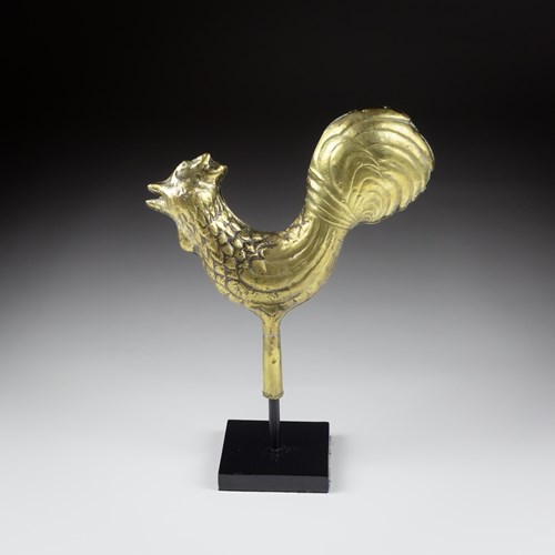 Late 19Th Century Diminutive Full Bodied Brass Cockerel Weathervane