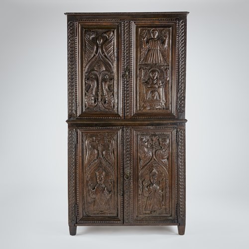 Late 19Th Carved Oak Cupboard Made From 16Th/17Th Century Panels From Chateau Gr