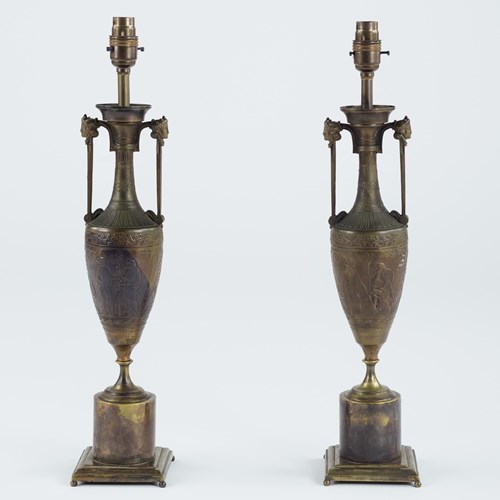 Pair Of Patinated Bronze Vases Mounted As Lamps By Ferdinand Barbedienne