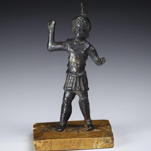 Small Roman Bronze Statuette Of Etruscan Warrior