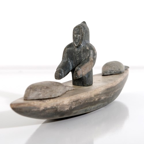 Inuit Carved Stone Fishing Boat