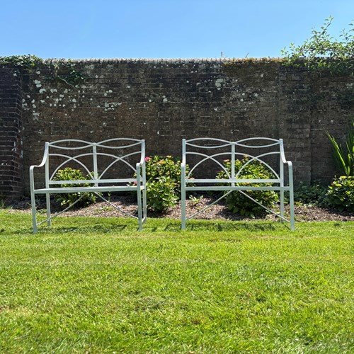Pair Of Regency Reeded Wrought Iron Garden Benches
