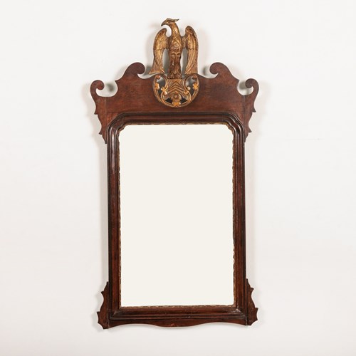 Georgian Mahogany Wall Mirror With Impressive Gilt Carved Eagle Pediment.
