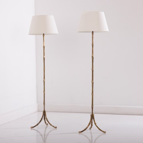 Pair Faux Bamboo Floor Lamps In The Manner Of Maison Bagues