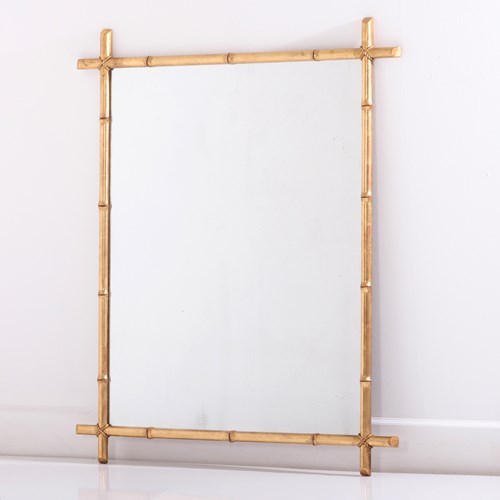 Large Giltwood Faux Bamboo Mirror With Sparkling Mercury Plate