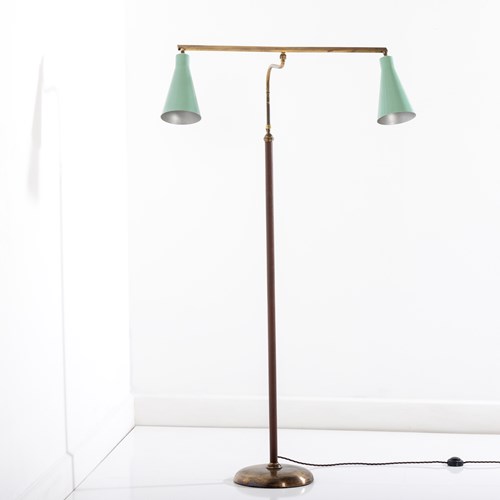 Extraordinary Leather Bound And Brass Dual Floor Lamp
