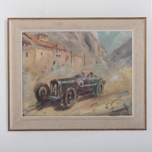 Early 20Th Century Motor Racing Painting By Robert De La Riviére (1909-1992)